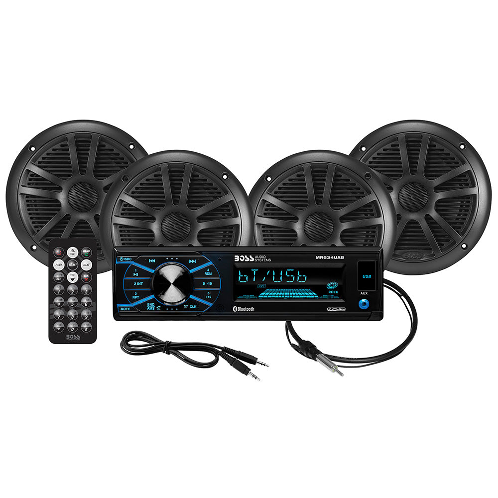 Boss Audio MCBK634B.64 Kit w/MR634UAB, 4 MR6B Speakers,  MRANT10 Antenna [MCBK634B.64] - Premium Stereos from Boss Audio - Just $109.99! 