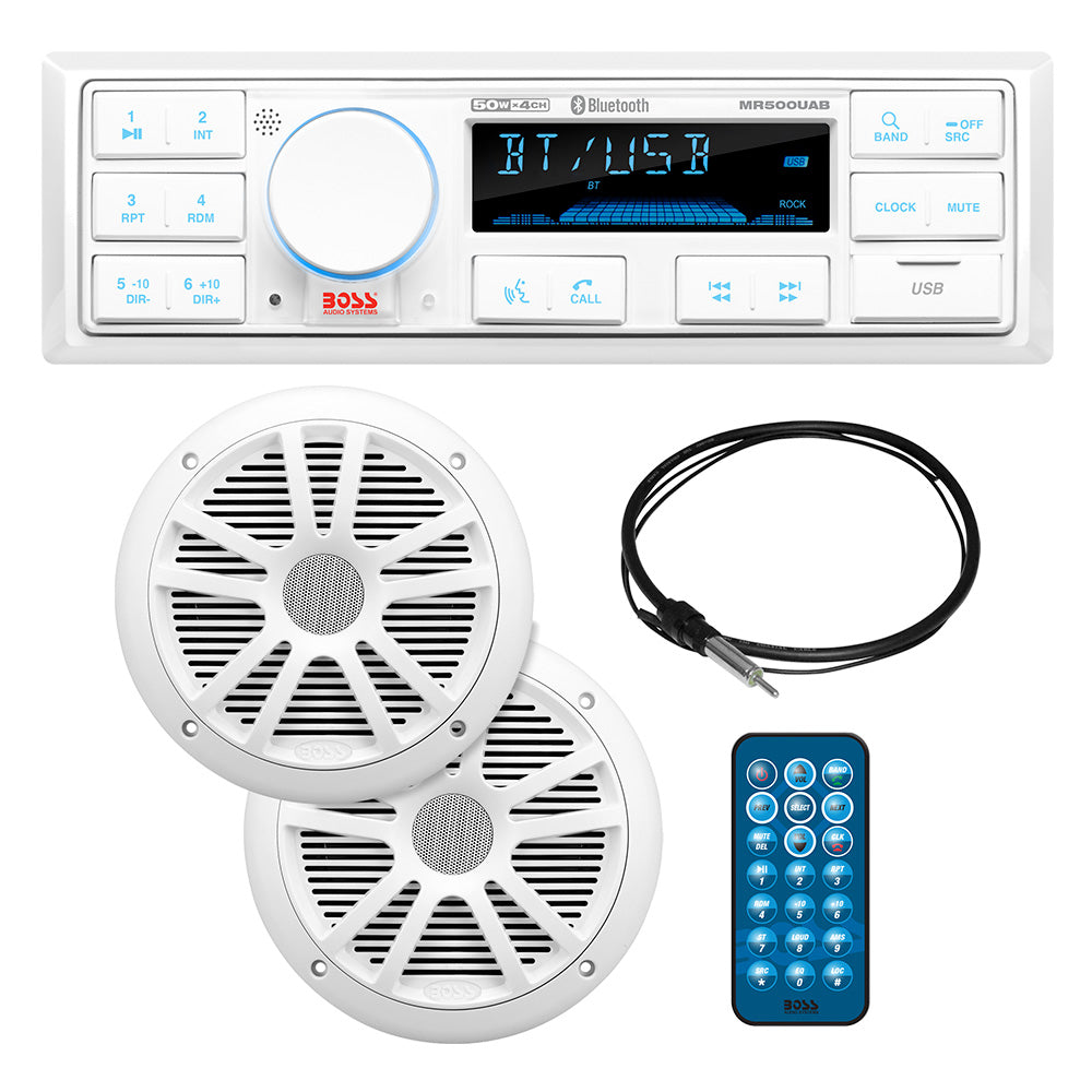 Boss Audio MCK500WB.6 Kit w/MR500UAB, 2 MR6W Speakers, MRANT10 Antenna,  White Remote [MCK500WB.6] - Premium Stereos from Boss Audio - Just $86.66! 