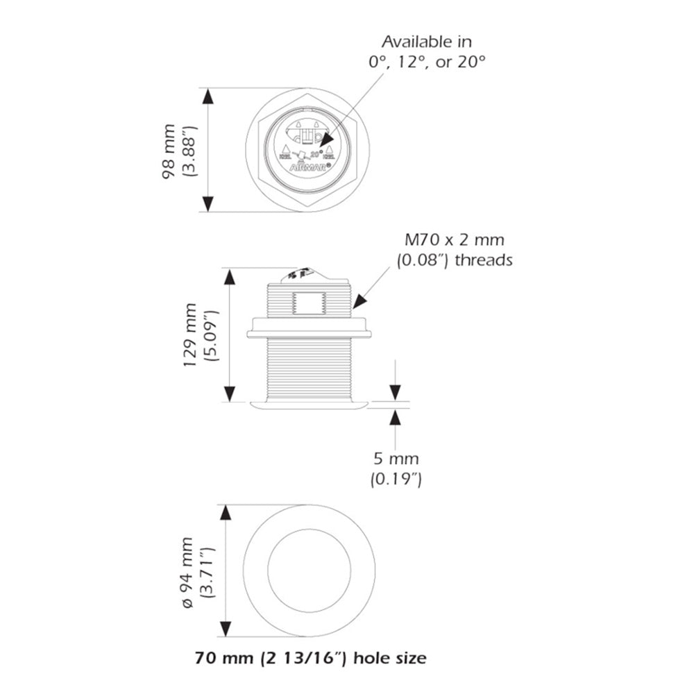 Airmar B75HW High Wide Chirp Transducer - 12 Degree Deadrise, 600W Thru Hull [B75C-12-HW-MM] - Premium Transducers from Airmar - Just $847.99! Shop now at Boat Gear Depot