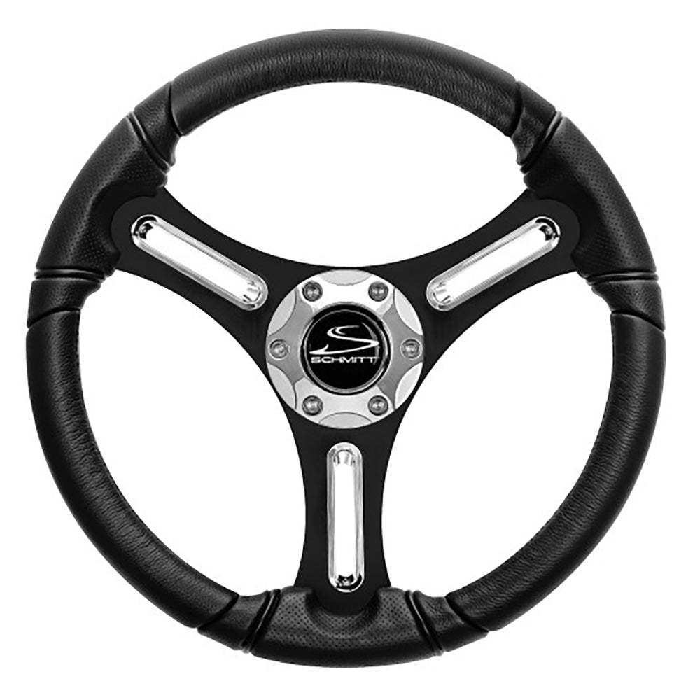 Schmitt Marine Torcello 14" Wheel - 03 Series - Polyurethane Wheel w/Chrome Spoke Inserts  Cap - Black Brushed Spokes - 3/4" - Retail Packaging [PU031104-12R] - Premium Steering Wheels from Schmitt Marine - Just $129.99! 