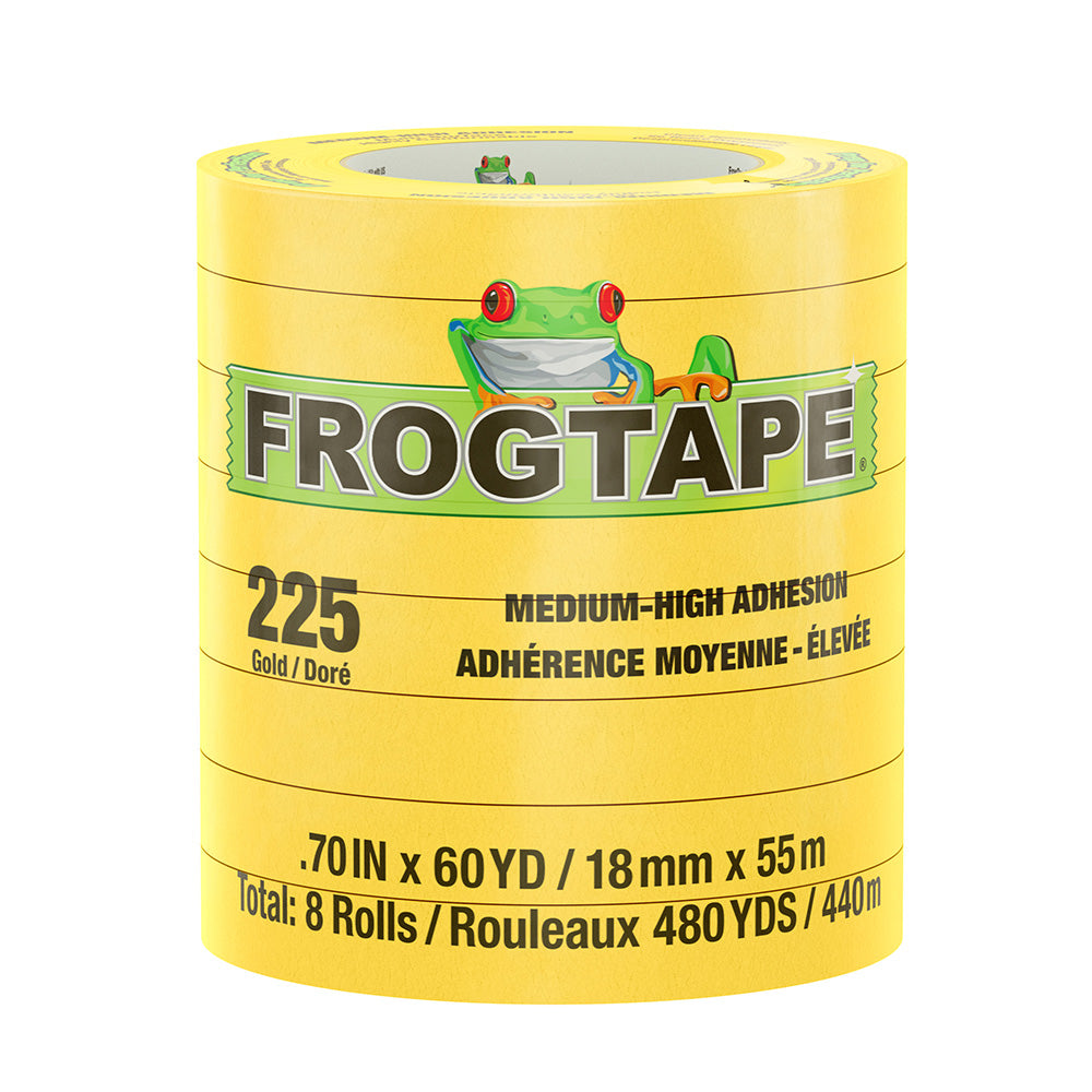 FrogTape CP 225 Medium-High Adhesion Masking Tape - 18MM x 55M x 8-Pack - Gold - Rated for 225F [105545] - Premium Adhesives/Sealants/Tapes from FrogTape - Just $34.99! 