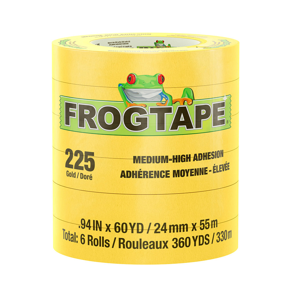 FrogTape CP 225 Medium-High Adhesion Masking Tape - 24MM x 55M x 6-Pack - Gold - Rated for 225F [105320] - Premium Adhesives/Sealants/Tapes from FrogTape - Just $38.99! 