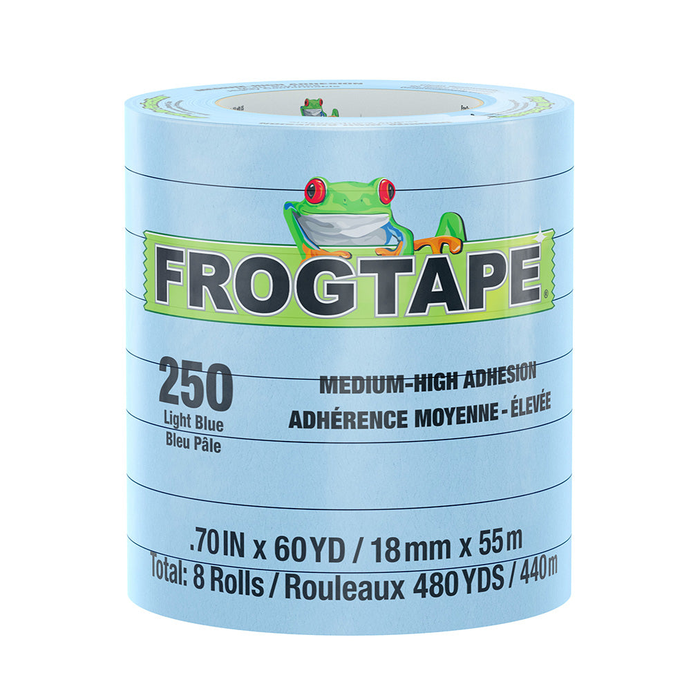 FrogTape CP 250 Medium-High Adhesion Masking Tape - 18MM x 55M x 8-Pack - Light Blue - Rated for 250F [105770] - Premium Adhesives/Sealants/Tapes from FrogTape - Just $52.99! 