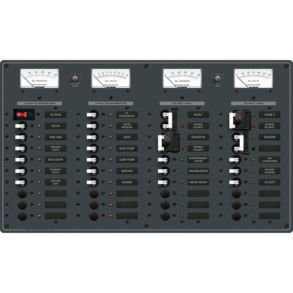 Blue Sea 8086 AC 3 Sources +12 Positions/DC Main +19 Position Toggle Circuit Breaker Panel - White Switches [8086] - Premium Electrical Panels from Blue Sea Systems - Just $1478.99! 