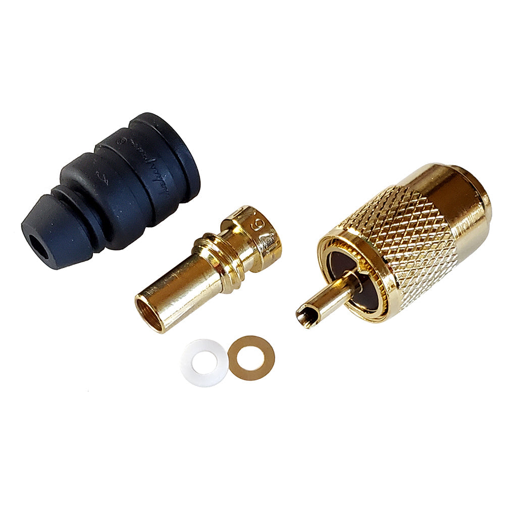 Shakespeare PL-259-58-G Gold Solder-Type Connector w/UG175 Adapter & DooDad Cable Strain Relief f/RG-58x [PL-259-58-G] - Premium Accessories from Shakespeare - Just $12.49! 