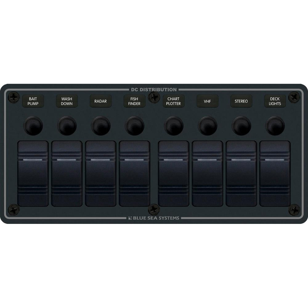 Blue Sea 8371 Water Resistant Panel - 8 Position - Black - Horizontal Mount [8371] - Premium Electrical Panels from Blue Sea Systems - Just $233.99! 