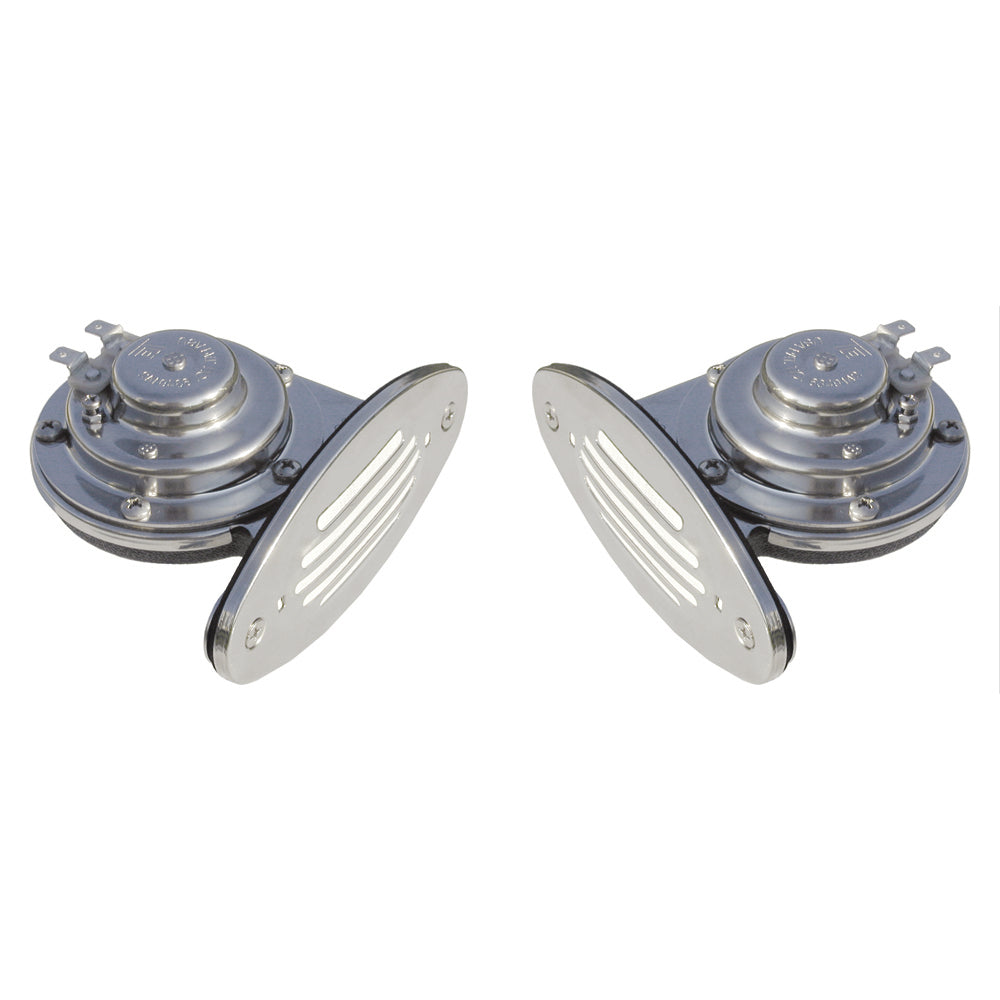 Schmitt Marine Mini Stainless Steel Dual Drop-In Horn w/Stainless Steel Grills High  Low Pitch [10055] - Boat Outfitting, Boat Outfitting | Horns, Brand_Schmitt Marine - Schmitt Marine - Horns
