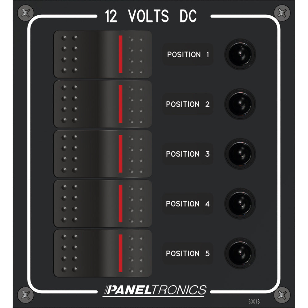 Paneltronics Waterproof Panel - DC 5-Position Illuminated Rocker Switch & Circuit Breaker [9960018B] - Premium Electrical Panels from Paneltronics - Just $82.99! 