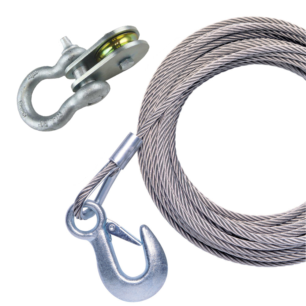 Powerwinch 50' x 7/32" Stainless Steel Universal Premium Replacement Galvanized Cable w/Pulley Block [P1096600AJ] - Brand_Powerwinch, Trailering, Trailering | Winch Straps & Cables - Powerwinch - Winch Straps & Cables