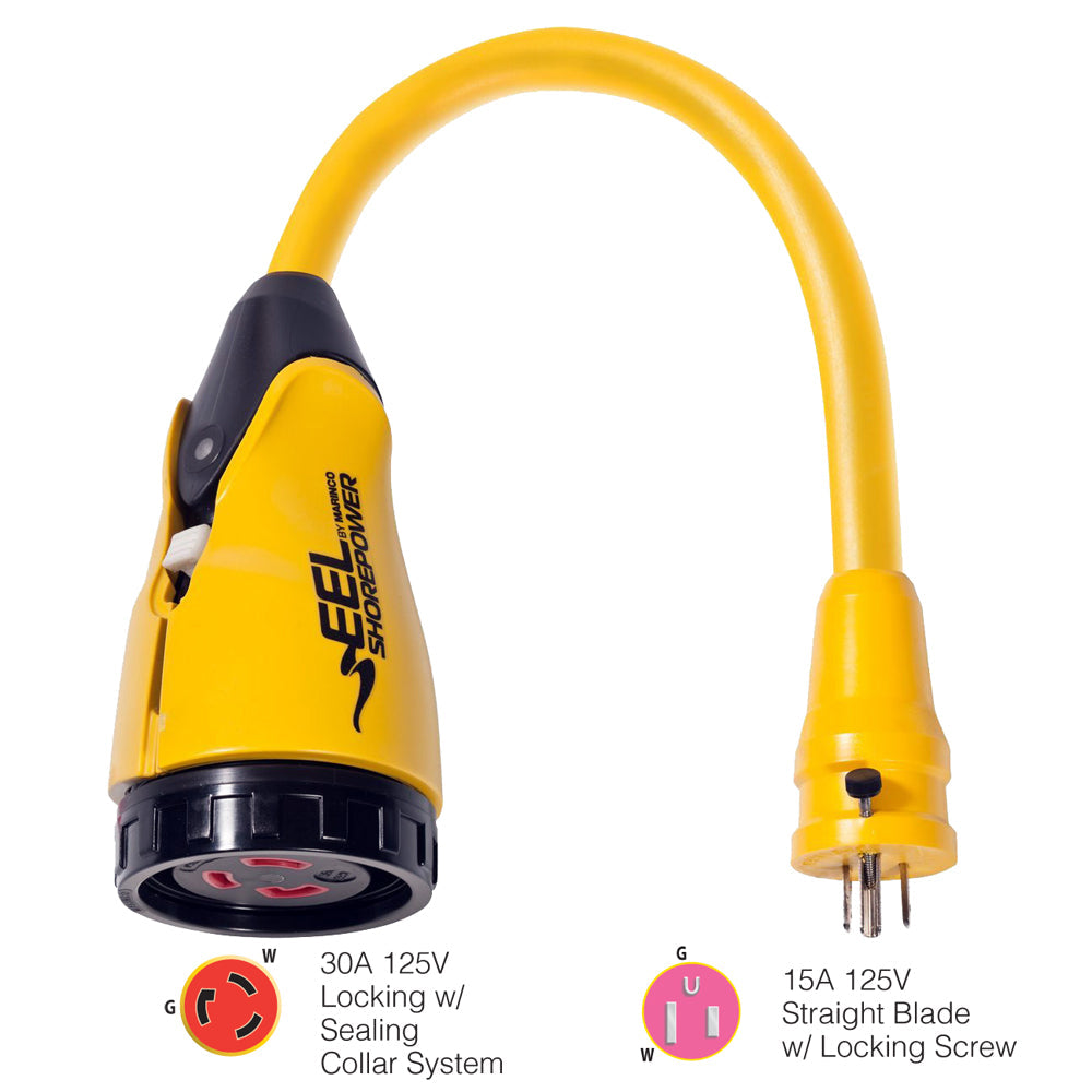 Marinco P15-30 EEL 30A-125V Female to 15A-125V Male Pigtail Adapter - Yellow [P15-30] - Premium Shore Power from Marinco - Just $59.99! 