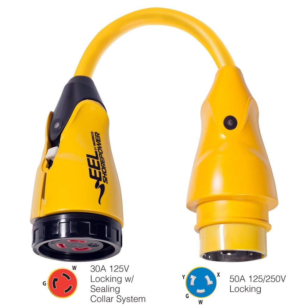 Marinco P504-30 EEL 30A-125V Female to 50A-125/250V Male Pigtail Adapter - Yellow [P504-30] - Premium Shore Power from Marinco - Just $169.99! 