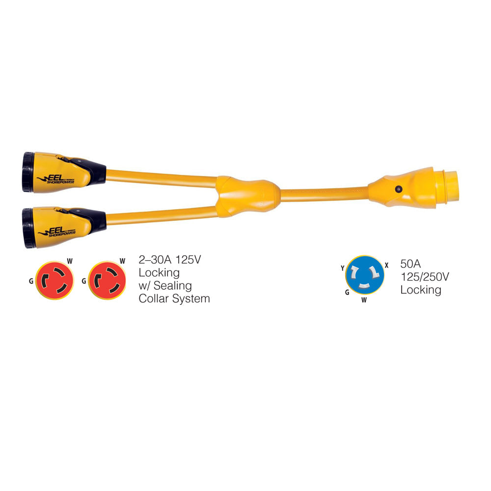 Marinco Y504-2-30 EEL (2)-30A-125V Female to (1)50A-125/250V Male "Y" Adapter - Yellow [Y504-2-30] - Premium Shore Power from Marinco - Just $232.99! 