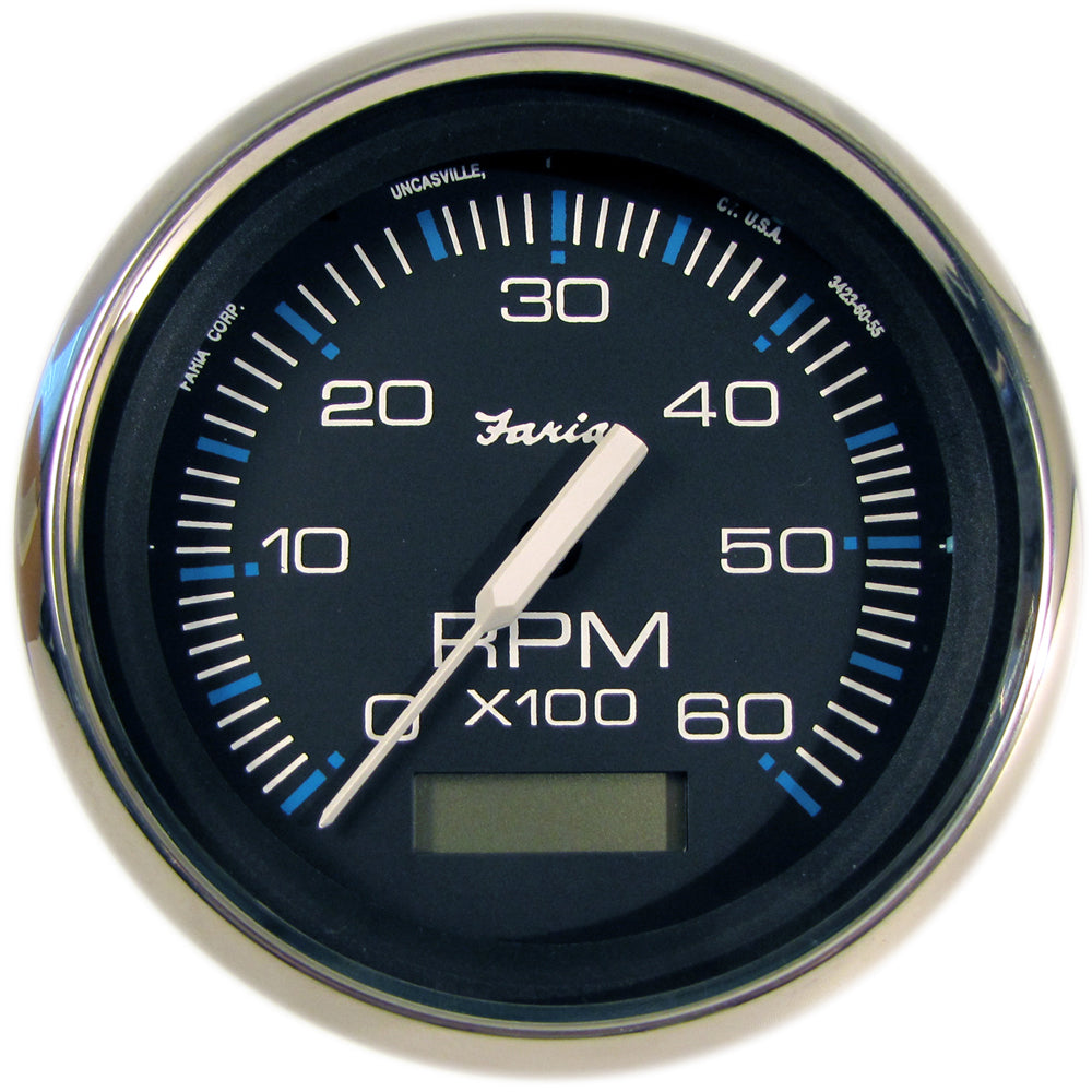 Faria Chesapeake Black 4" Tachometer w/Hourmeter - 6000 RPM (Gas) (Inboard) [33732] - Premium Gauges from Faria Beede Instruments - Just $148.99! 