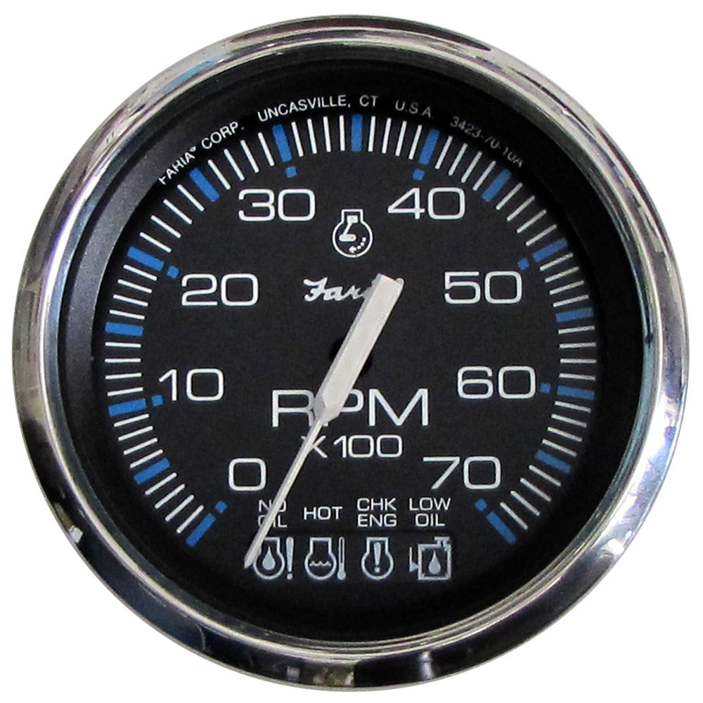 Faria Chesapeake Black SS 4" Tachometer w/Systemcheck Indicator - 7000 RPM (Gas) f/ Johnson / Evinrude Outboard) [33750] - Premium Gauges from Faria Beede Instruments - Just $207.99! 