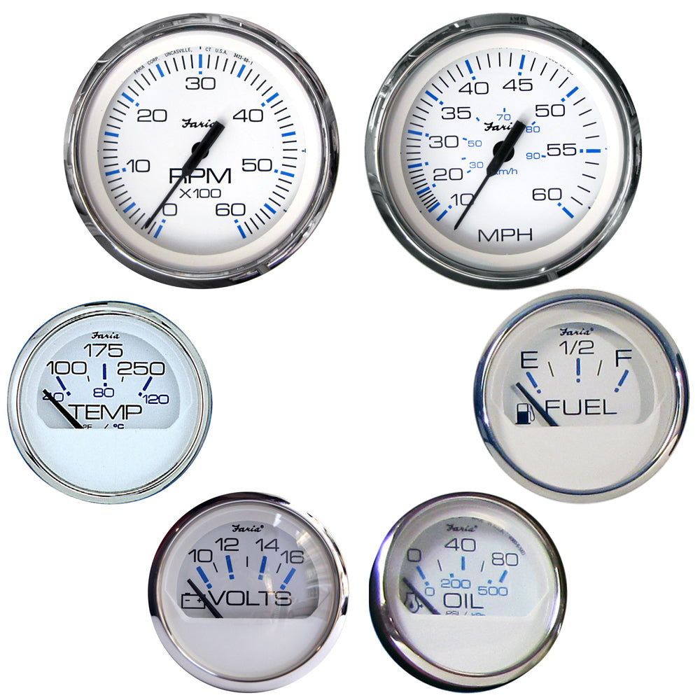 Faria Chesapeake White SS Boxed Set - Inboard Motors [KTF001] - Boat Outfitting, Boat Outfitting | Gauges, Brand_Faria Beede Instruments, Marine Navigation & Instruments, Marine Navigation & Instruments | Gauges - Faria Beede Instruments - Gauges