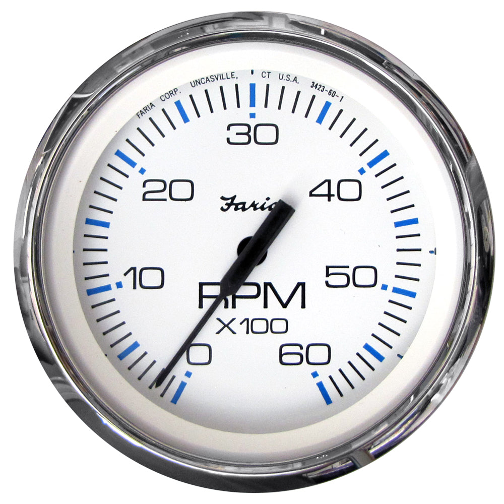 Faria Chesapeake White SS 4" Tachometer - 6000 RPM (Gas) (Inboard  I/O) [33807] - Premium Gauges from Faria Beede Instruments - Just $99.99! 