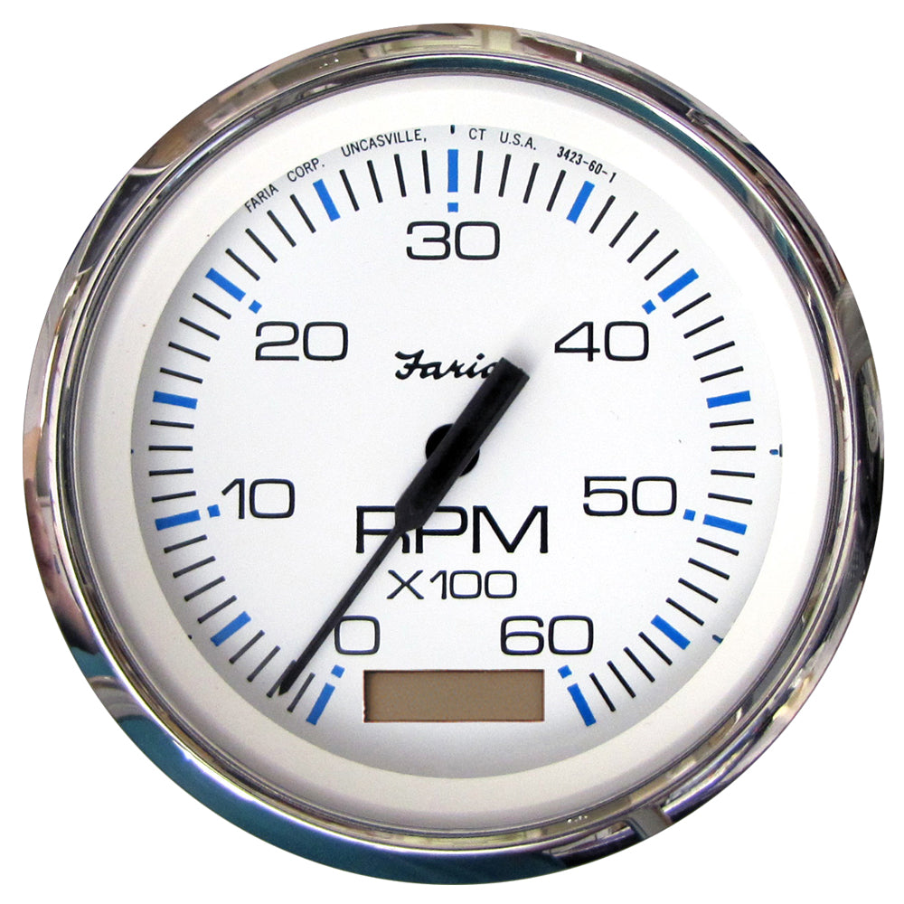 Faria Chesapeake White SS 4" Tachometer w/Hourmeter - 6000 RPM (Gas)(Inboard) [33832] - Premium Gauges from Faria Beede Instruments - Just $148.99! 