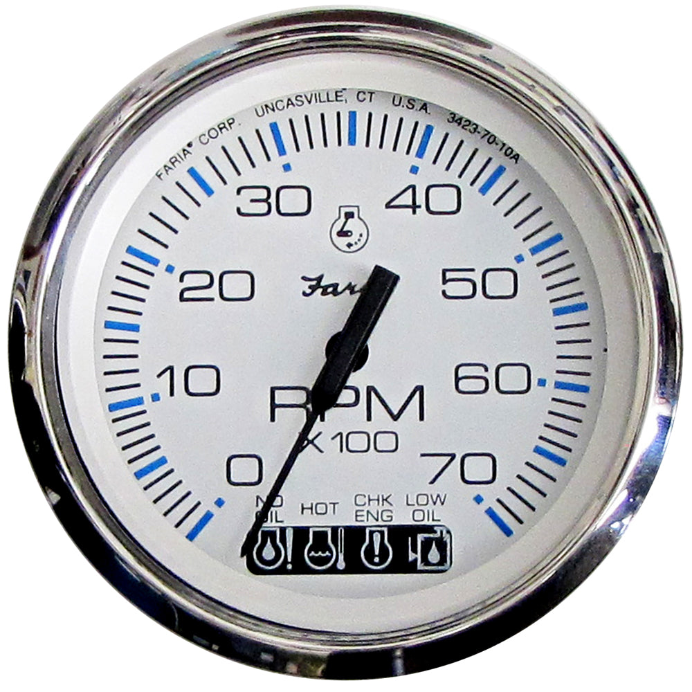 Faria Chesapeake White SS 4" Tachometer w/Systemcheck Indicator - 7000 RPM (Gas) (Johnson/Evinrude Outboard) [33850] - Premium Gauges from Faria Beede Instruments - Just $207.99! 