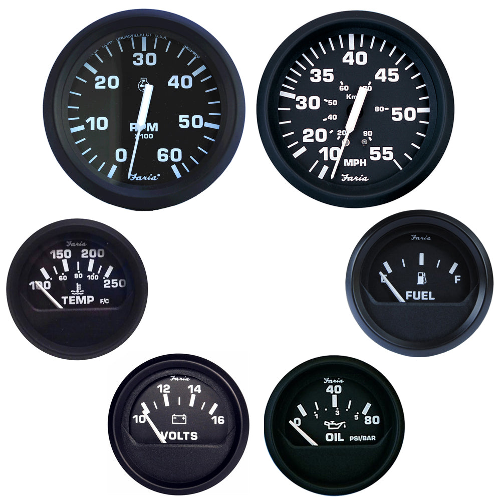 Faria Euro Black Boxed Set - Inboard Motors [KT9799] - Premium Gauges from Faria Beede Instruments - Just $235.99! 