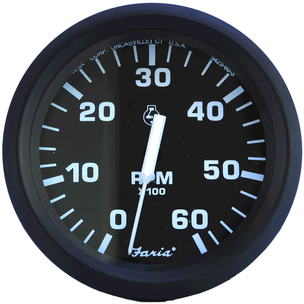 Faria Euro Black 4" Tachometer - 6,000 RPM (Gas - Inboard & I/O) [32804] - Boat Outfitting, Boat Outfitting | Gauges, Brand_Faria Beede Instruments, Marine Navigation & Instruments, Marine Navigation & Instruments | Gauges - Faria Beede Instruments - Gauges