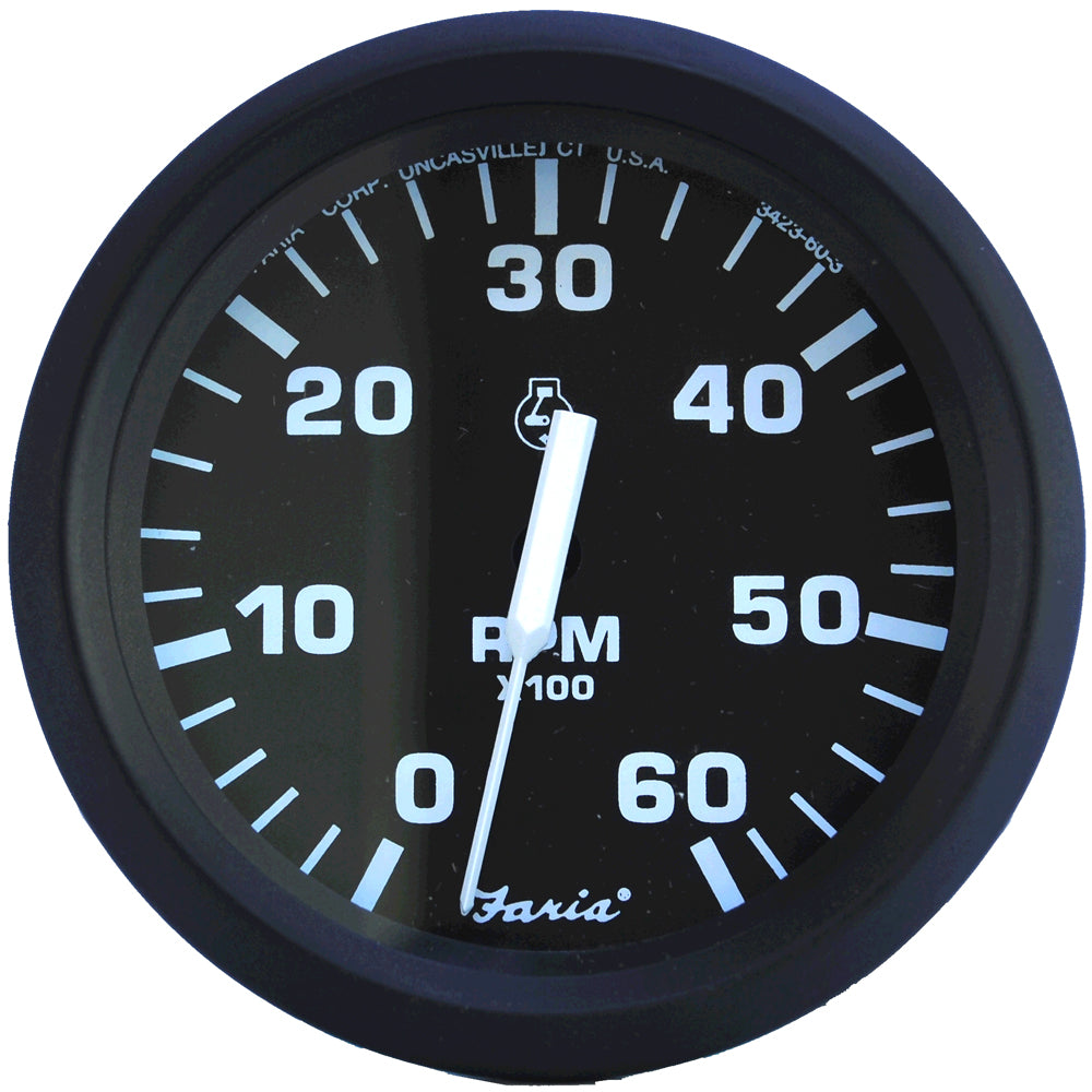 Faria Euro Black 4" Tachometer - 6,000 RPM (Gas - Inboard & I/O) [32804] - Premium Gauges from Faria Beede Instruments - Just $79.99! 