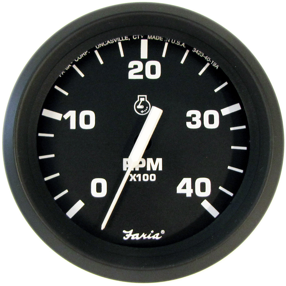 Faria Euro Black 4" Tachometer - 4000 RPM (Diesel) (Mechanical Takeoff) [32842] - Premium Gauges from Faria Beede Instruments - Just $91.99! 