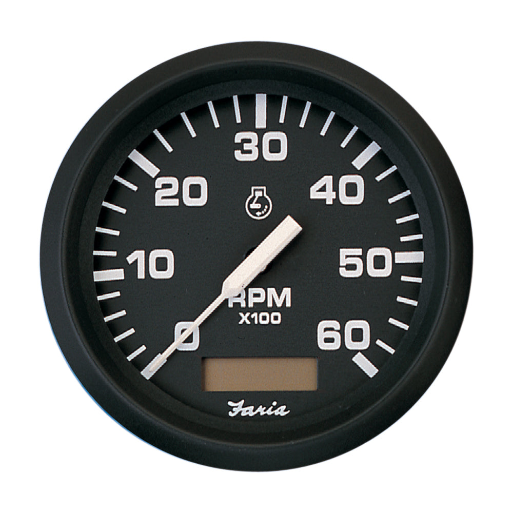 Faria Euro Black 4" Tachometer w/Hourmeter - 6,000 RPM (Gas - Inboard) [32832] - Premium Gauges from Faria Beede Instruments - Just $139.99! 