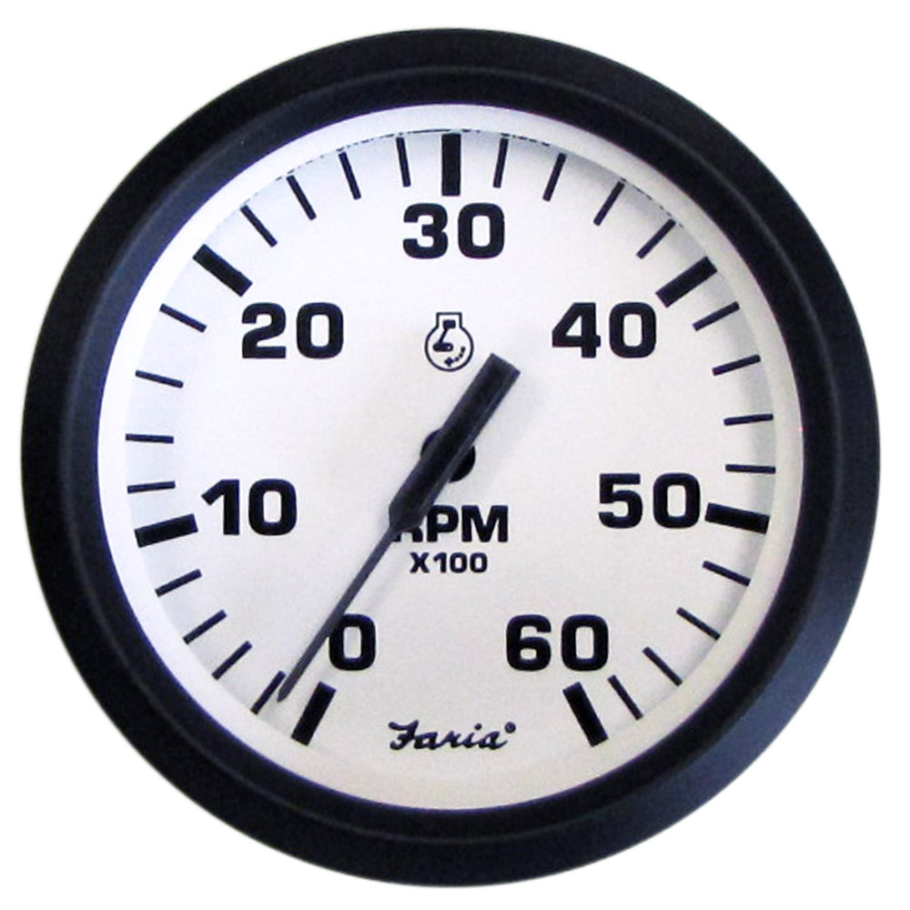 Faria Euro White 4" Tachometer - 6000 RPM (Gas) (Inboard  I/O) [32904] - Premium Gauges from Faria Beede Instruments - Just $83.99! 