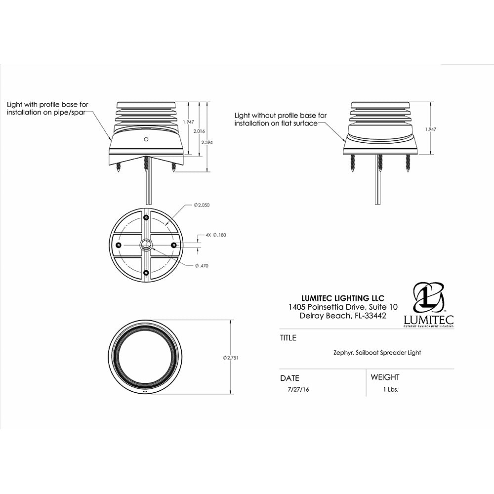 Lumitec Zephyr LED Spreader/Deck Light -Brushed, Black Base - White Non-Dimming [101326] - Brand_Lumitec, Lighting, Lighting | Flood/Spreader Lights - Lumitec - Flood/Spreader Lights