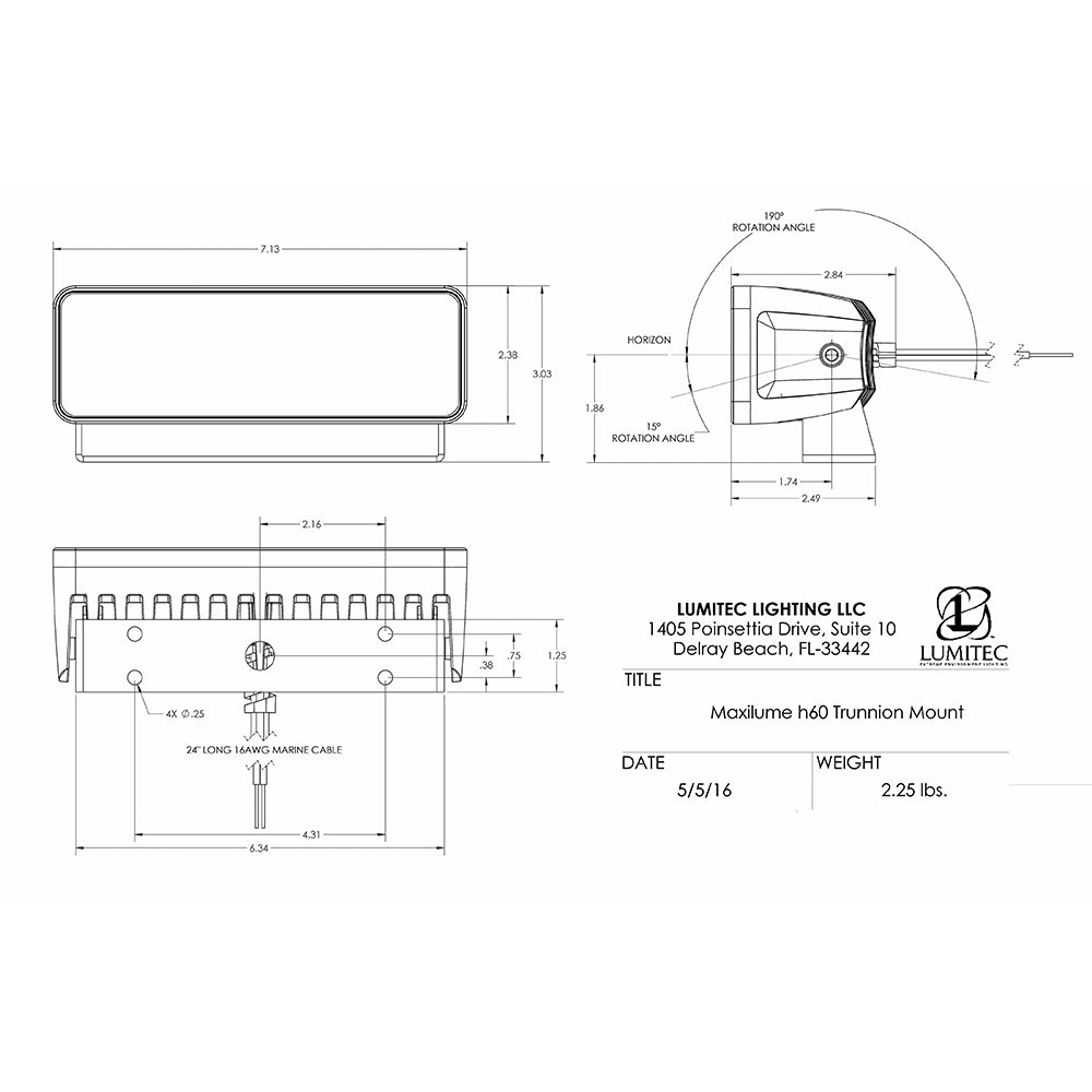 Lumitec Maxillume h60 - Trunnion Mount Flood Light - White Dimming - White Housing [101334] - Premium Flood/Spreader Lights from Lumitec - Just $417.99! 