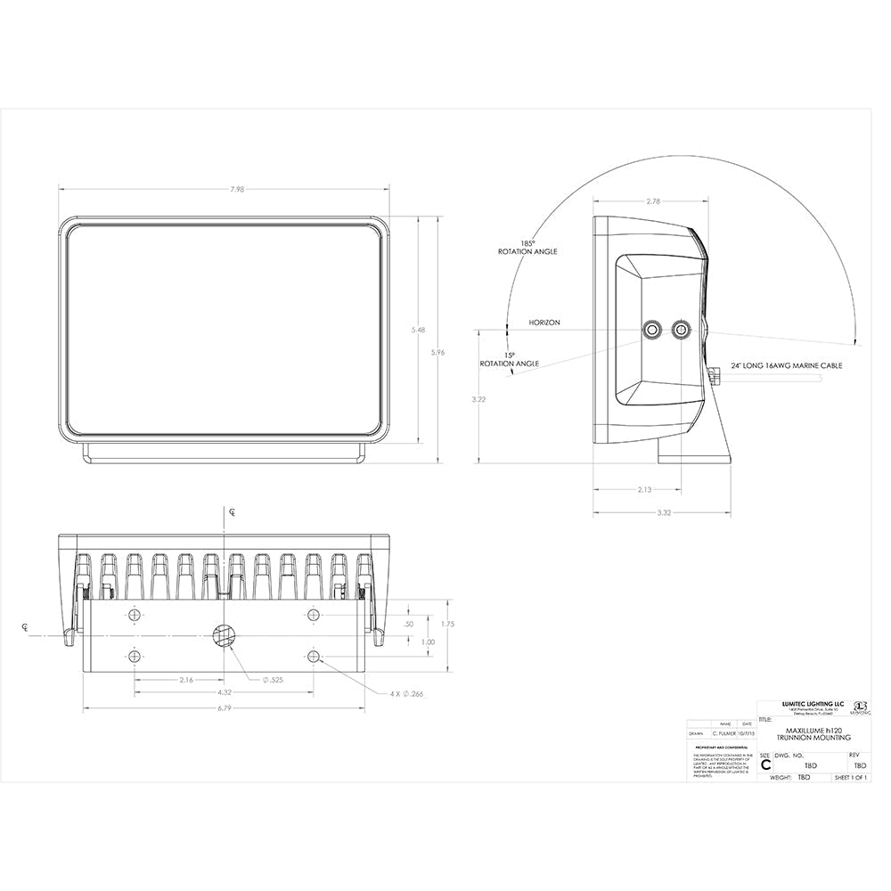 Lumitec Maxillume h120 - Trunnion Mount Flood Light - White Housing - White Dimming [101346] - Premium Flood/Spreader Lights from Lumitec - Just $606.99! 