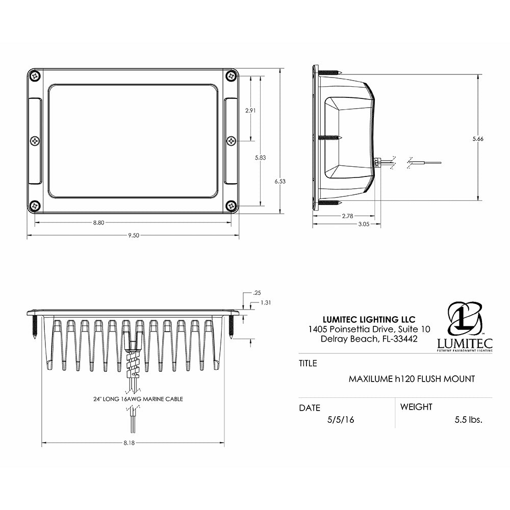 Lumitec Maxillume h120 - Flush Mount Flood Light - White Housing - White Dimming [101348] - Premium Flood/Spreader Lights from Lumitec - Just $605.99! 