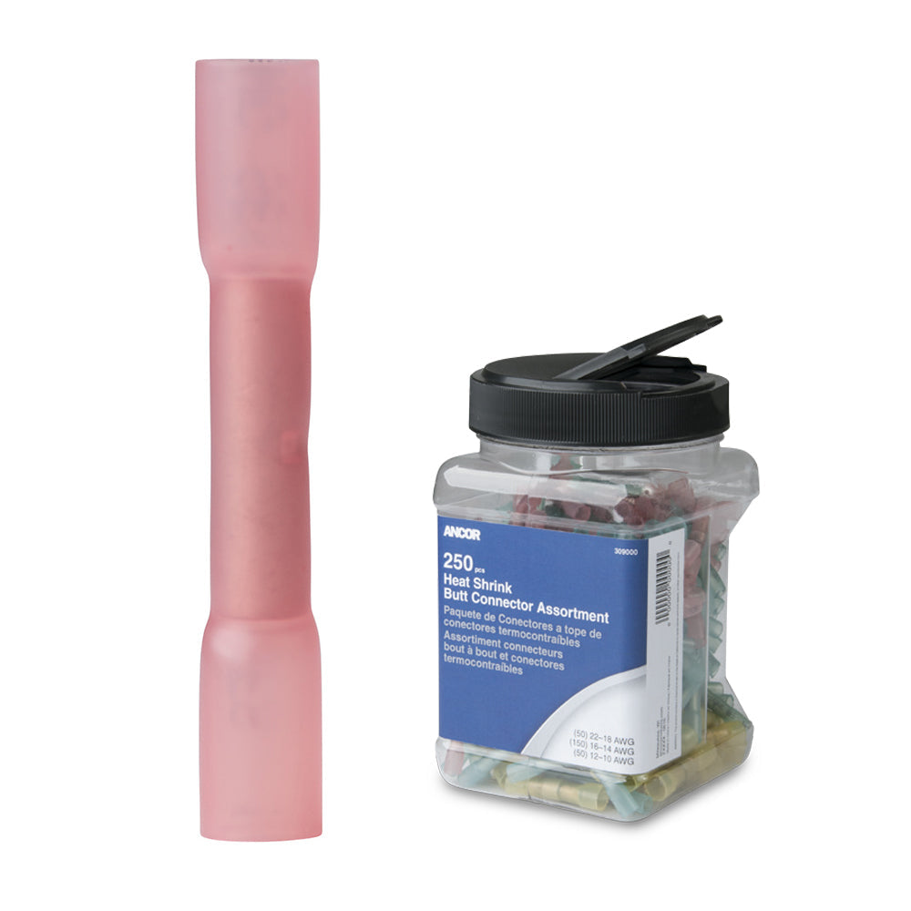 Ancor 22-18 AWG Heat Shrink Butt Connector - 250-Pieces - Jar [309001] - Premium Terminals from Ancor - Just $76.99! 