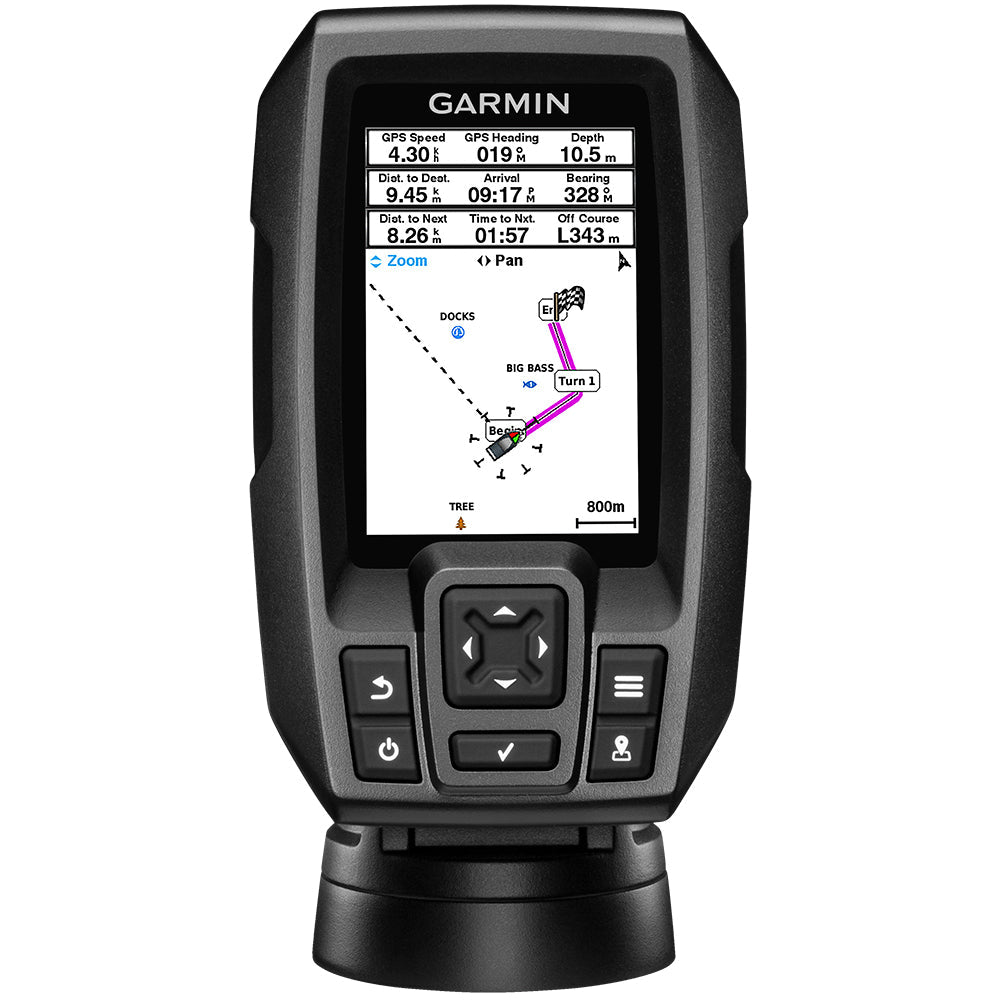 Garmin STRIKER 4 Fishfinder Worldwide Version w/77/200kHz - 4-Pin Transducer w/Transom & Trolling Motor Mounts [010-01550-01] - Premium Fishfinder Only from Garmin - Just $137.99! 