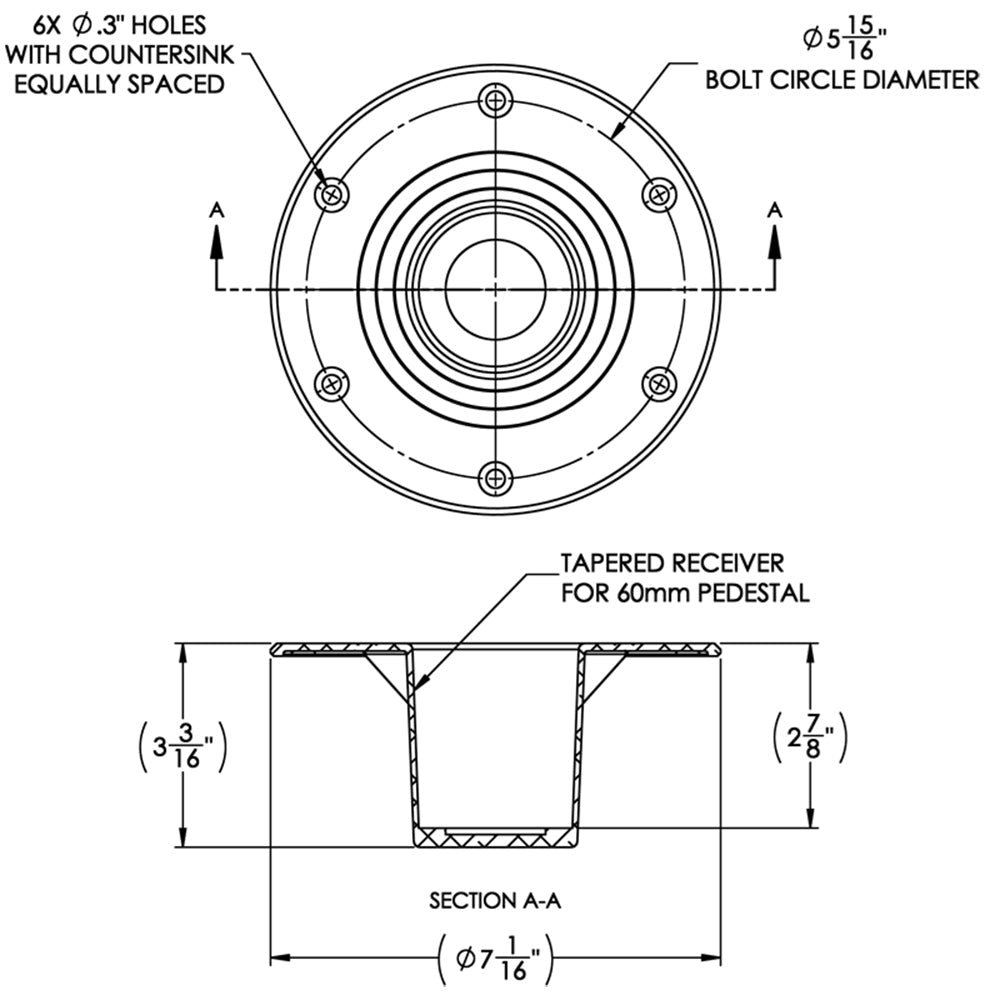 TACO Table Support - Flush Mount - Fits 2-3/8" Pedestals [Z10-4085BLY60MM] - Premium Pedestals from TACO Marine - Just $54.99! 