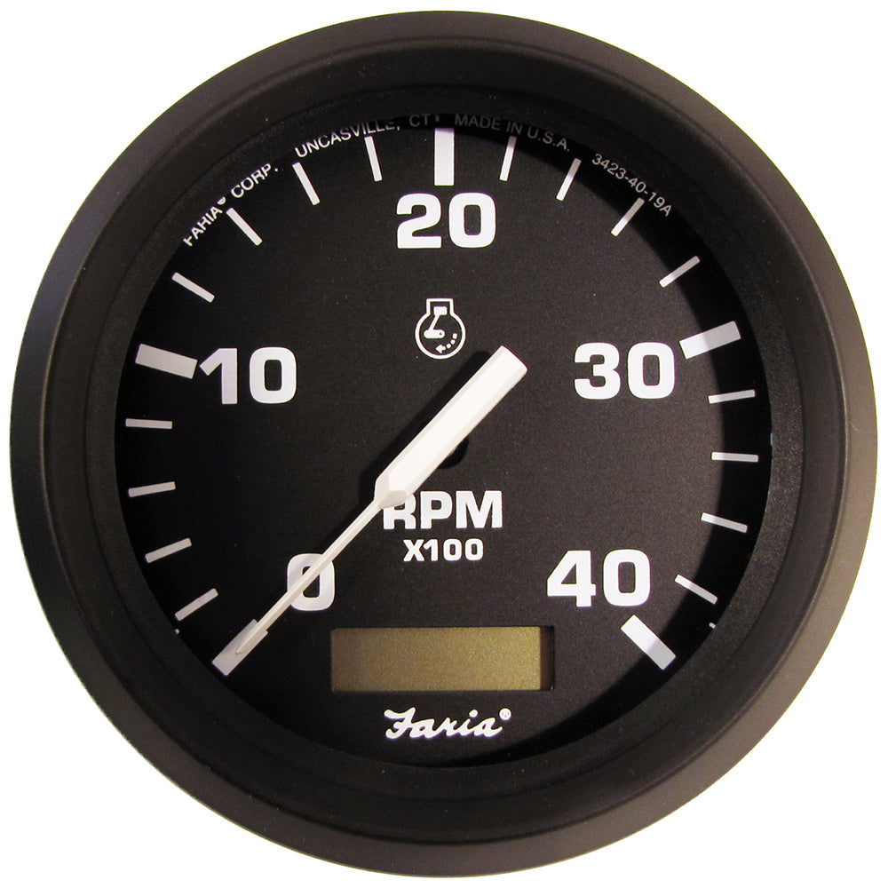 Faria Euro Black 4" Tachometer w/Hourmeter (4000 RPM) (Diesel)(Mech. Takeoff  Var. Ratio Alt.) [32834] - Premium Gauges from Faria Beede Instruments - Just $139.99! 