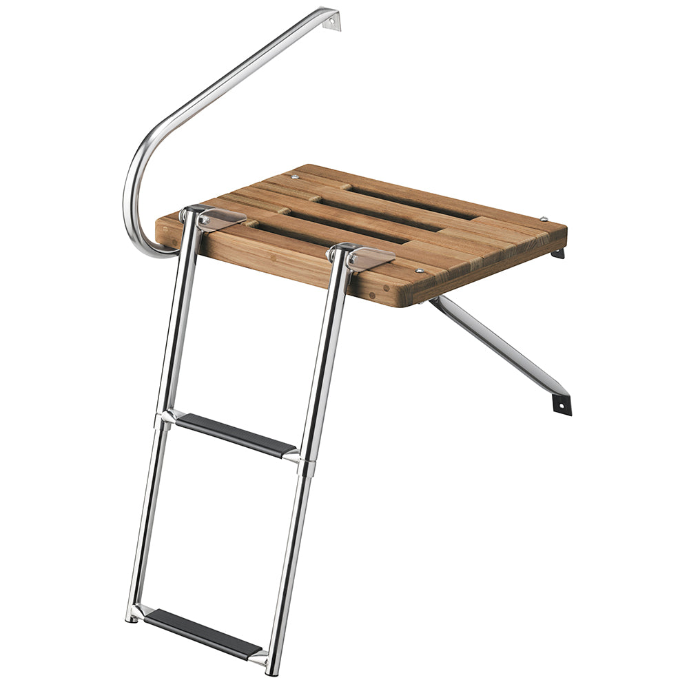 Whitecap Teak Swim Platform w/2-Step Telescoping Ladder f/Boats w/Outboard Motors [68900] - Premium Swim Platforms from Whitecap - Just $234.99! 