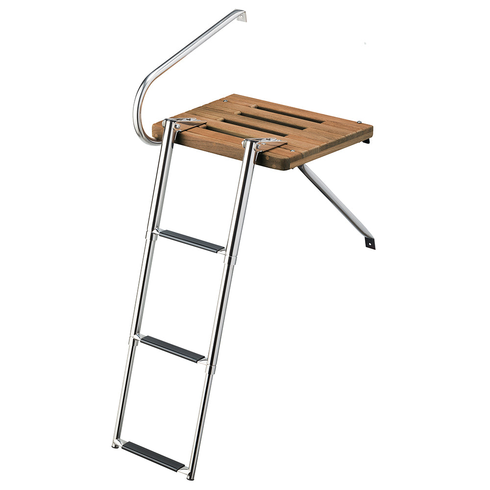 Whitecap Teak Swim Platform w/3-Step Telescoping Ladder f/Boats w/Outboard Motors [68902] - Brand_Whitecap, Marine Hardware, Marine Hardware | Swim Platforms - Whitecap - Swim Platforms