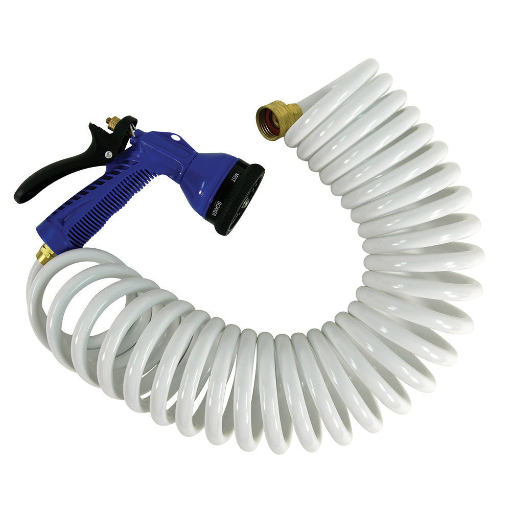 Whitecap 15 White Coiled Hose w/Adjustable Nozzle [P-0440] - Premium Washdown / Pressure Pumps from Whitecap - Just $26.99! 