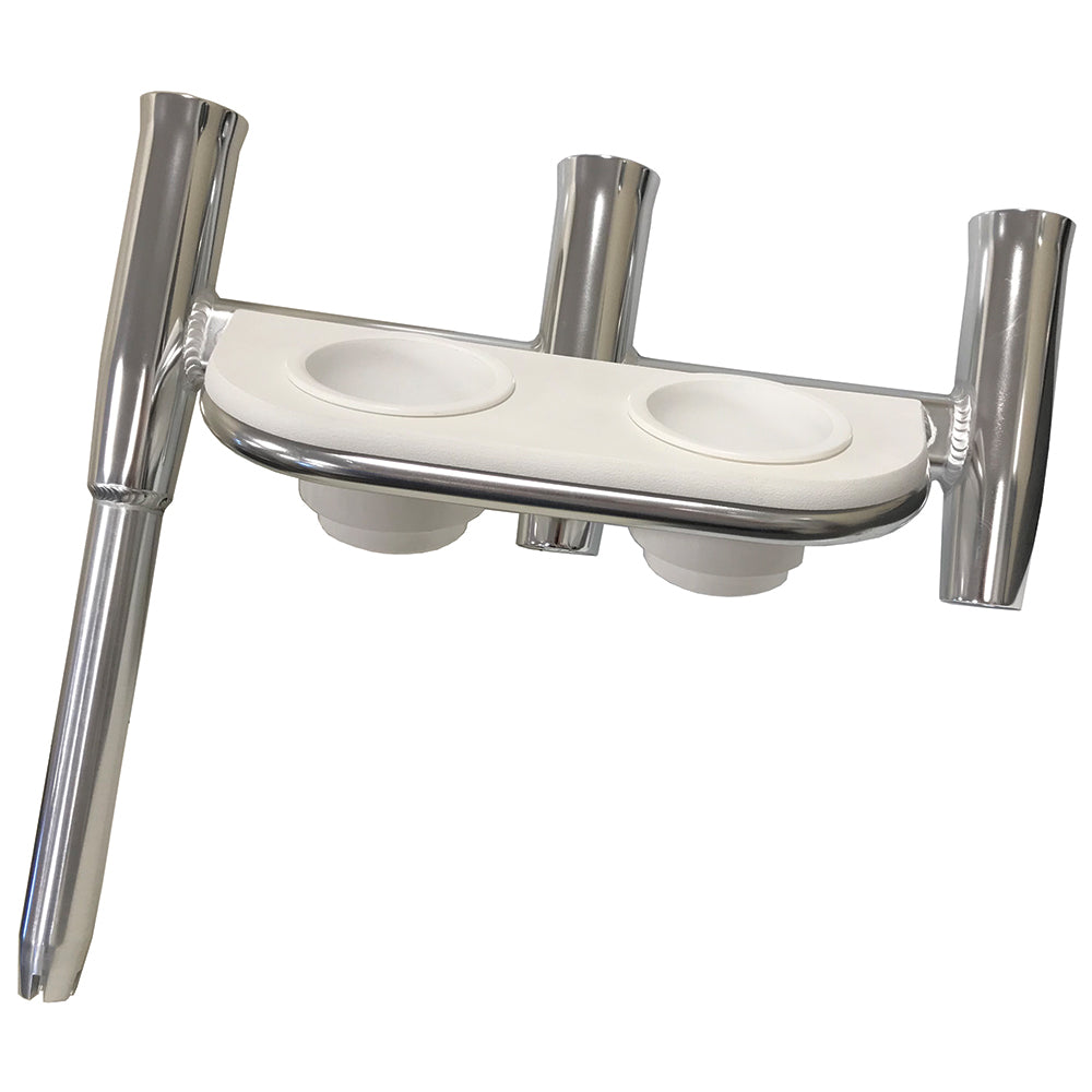 Tigress Offset Triple Rod Holder w/Cup Holders - Starboard Side - Polished Aluminum [88148-1] - Premium Rod Holders from Tigress - Just $322.99! 