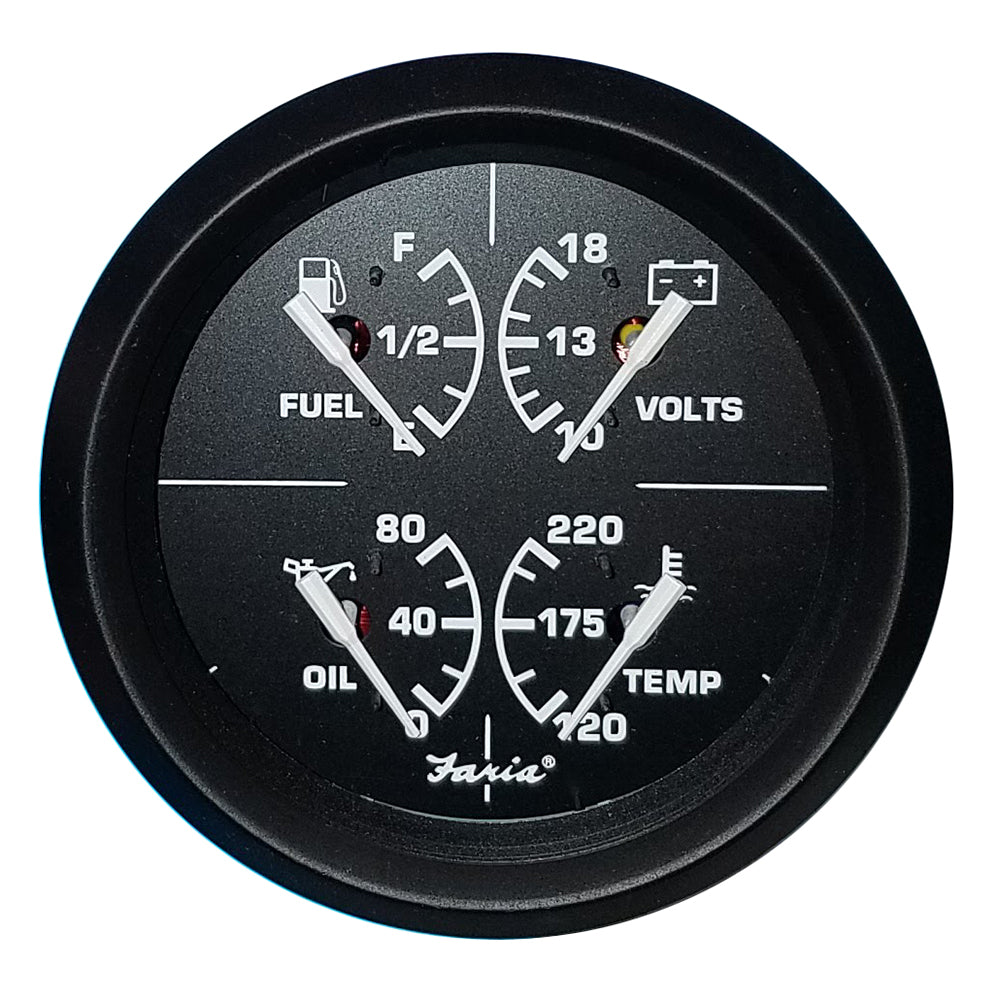 Faria Euro Black 4" Multifunction Gauge - Volt/Fuel/Oil/Water Temperature [32851] - Premium Gauges from Faria Beede Instruments - Just $105.99! 