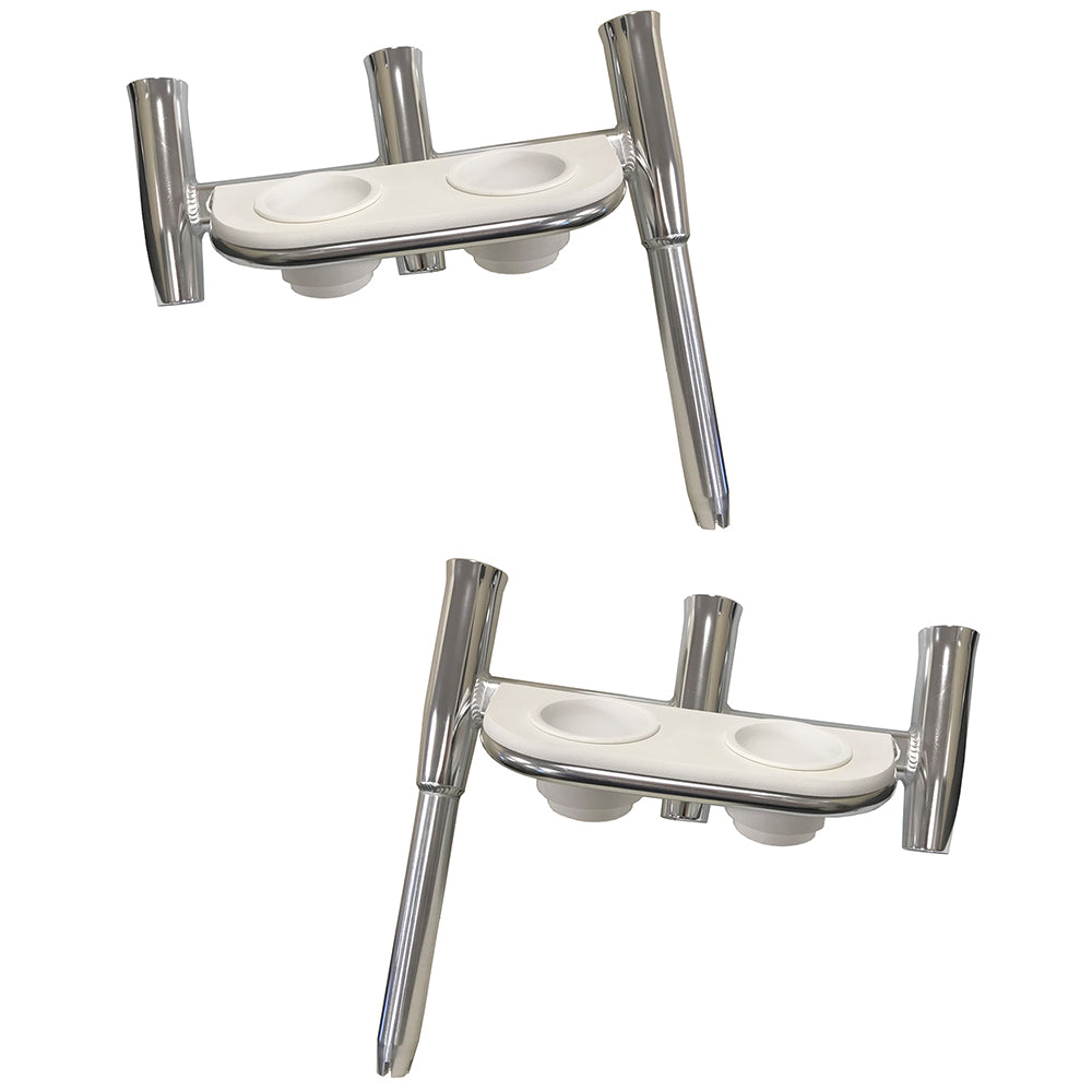 Tigress Offset Triple Rod Holder w/Cup Holders - Port Side  Starboard Side - Polished Aluminum [88148PS-KIT] - Premium Rod Holders from Tigress - Just $614.99! 