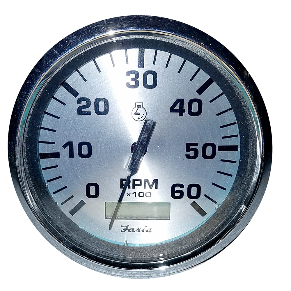 Faria Spun Silver 4" Tachometer w/Hourmeter (6000 RPM) (Gas Inboard) [36032] - Premium Gauges from Faria Beede Instruments - Just $138.99! 