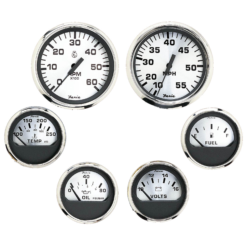 Faria Spun Silver Box Set of 6 Gauges f/ Inboard Engines - Speed, Tach, Voltmeter, Fuel Level, Water Temperature  Oil [KTF0184] - Premium Gauges from Faria Beede Instruments - Just $262.99! 