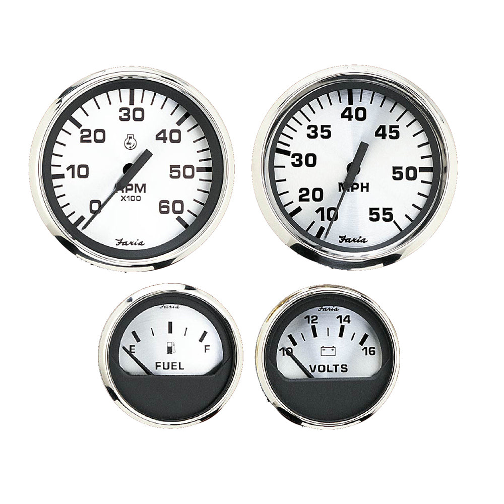 Faria Spun Silver Box Set of 4 Gauges f/Outboard Engines - Speedometer, Tach, Voltmeter  Fuel Level [KTF0182] - Premium Gauges from Faria Beede Instruments - Just $196.99! 