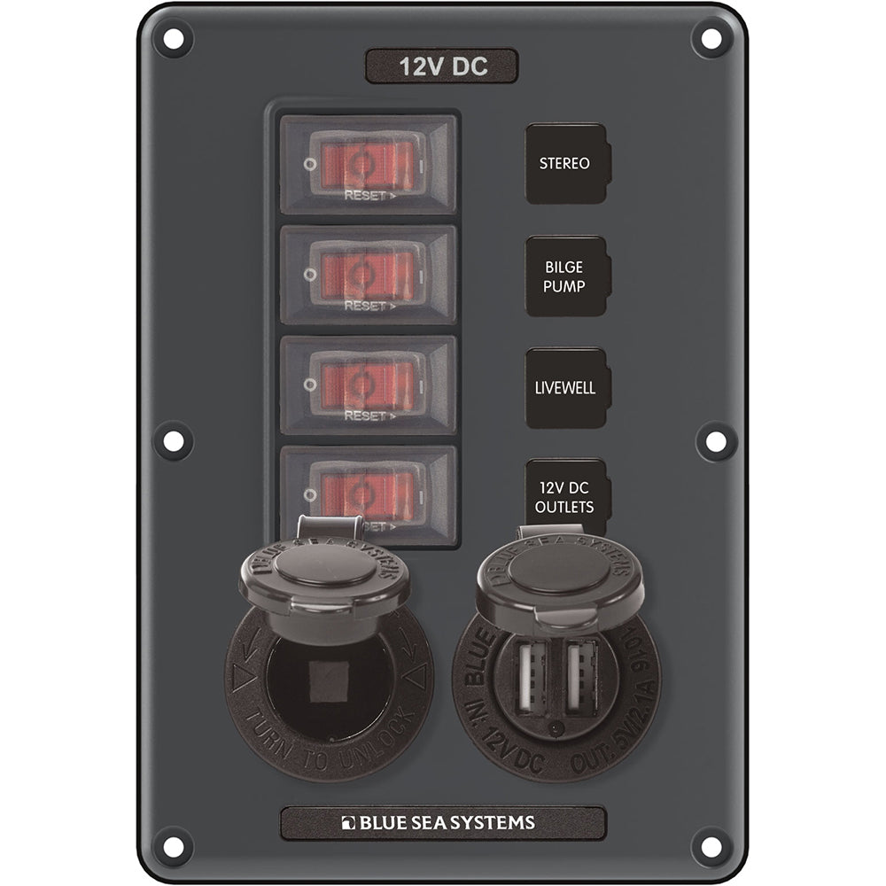 Blue Sea 4321 Circuit Breaker Switch Panel 4 Position - Gray w/12V Socket  Dual USB [4321] - Premium Electrical Panels from Blue Sea Systems - Just $61.99! 