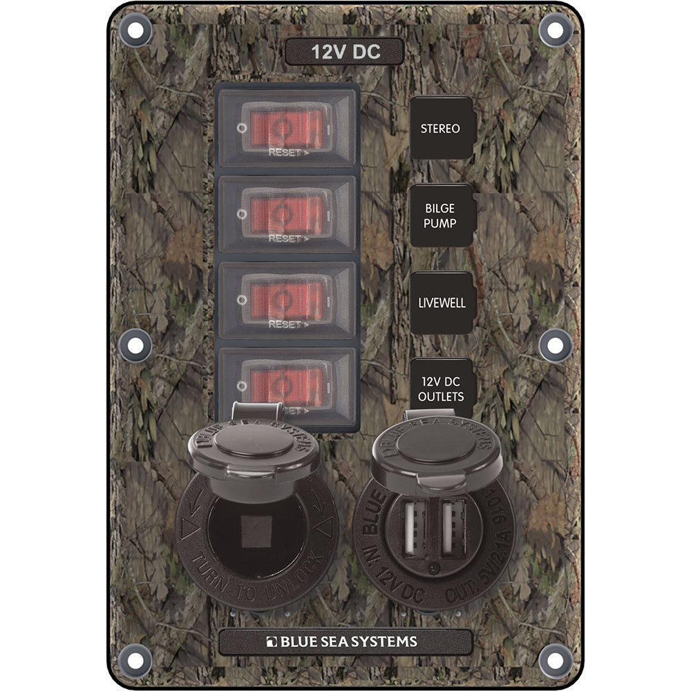 Blue Sea 4324 Circuit Breaker Switch Panel 4 Postion - Camo w/12V Socket  Dual USB [4324] - Premium Electrical Panels from Blue Sea Systems - Just $67.99! 