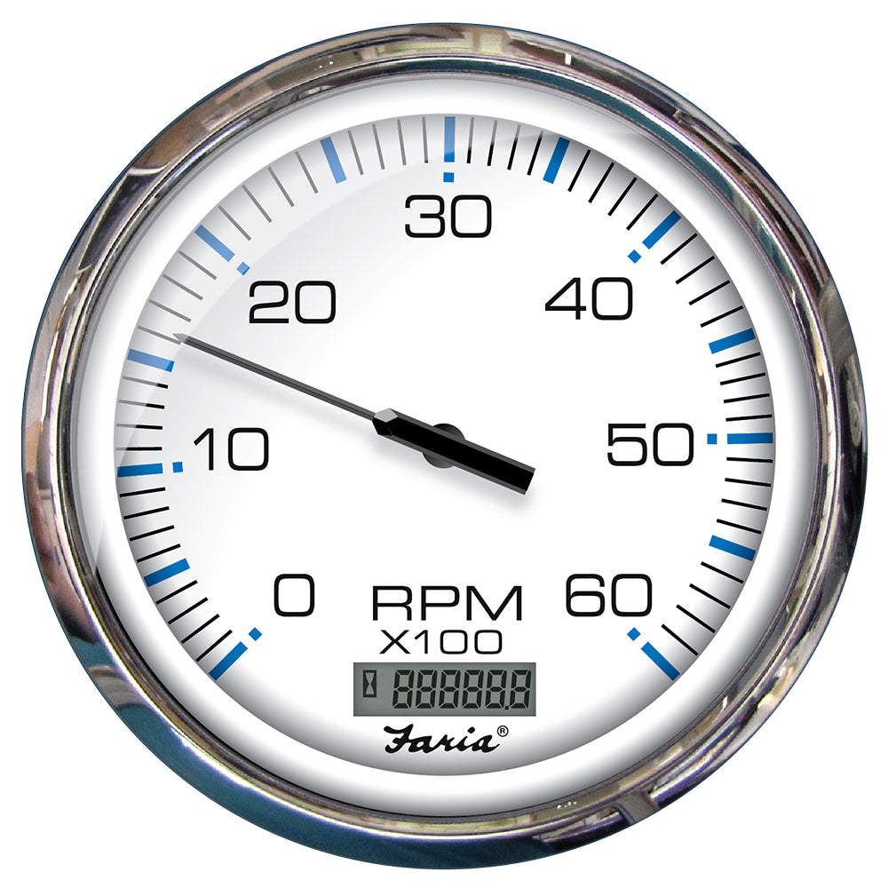 Faria Chesapeake White SS 5" Tachometer w/Digital Hourmeter - 6000 RPM (Gas) (Inboard) [33863] - Premium Gauges from Faria Beede Instruments - Just $215.99! 