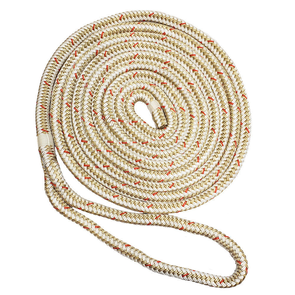 New England Ropes 3/8" Double Braid Dock Line - White/Gold w/Tracer - 25 [C5059-12-00025] - Premium Dock Line from New England Ropes - Just $38.99! 