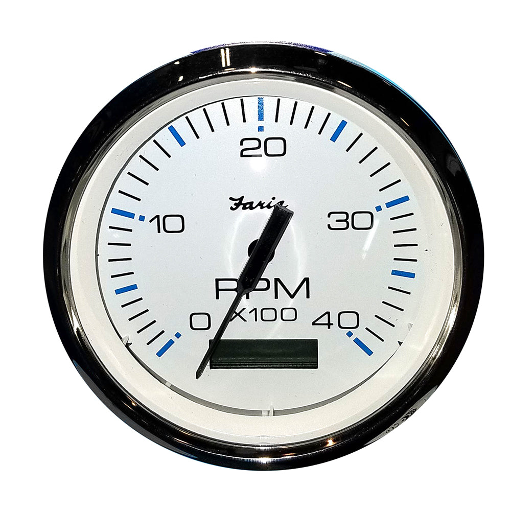 Faria Chesapeake White SS 4" Tachometer w/Hourmeter (4000 RPM) (Diesel) (Mech. Takeoff  Var. Ratio Alt) [33834] - Premium Gauges from Faria Beede Instruments - Just $159.99! 